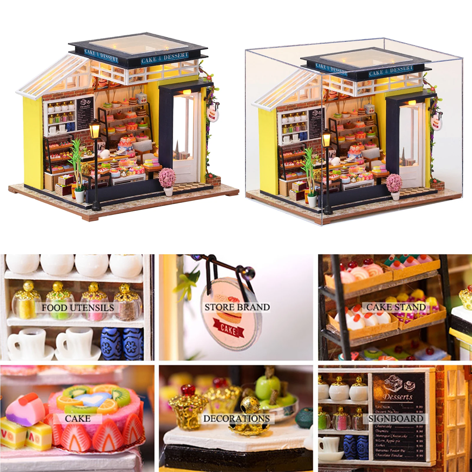 

3D LED DIY Miniature DollHouse 1:12 Creative Baking Shop Furniture Kit Toy New Year Birthday Romantic Gift