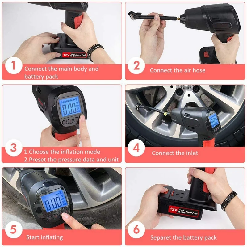 

Portable Smart Air Compressor Cordless Tire Inflator Pump with Digital Pressure Gauge Air Pump for Car Motorcycle Bike