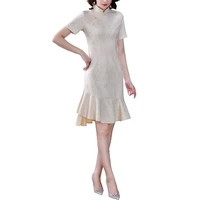 2021 new summer women vintage chinese style improved cheongsam dress elegant mermaid hem lace evening party dress