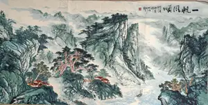 48" China Embroidered Cloth Silk Hill Water Scenery Pine Tree Mural Home Decor Vertical Edition of  Porch Drawing