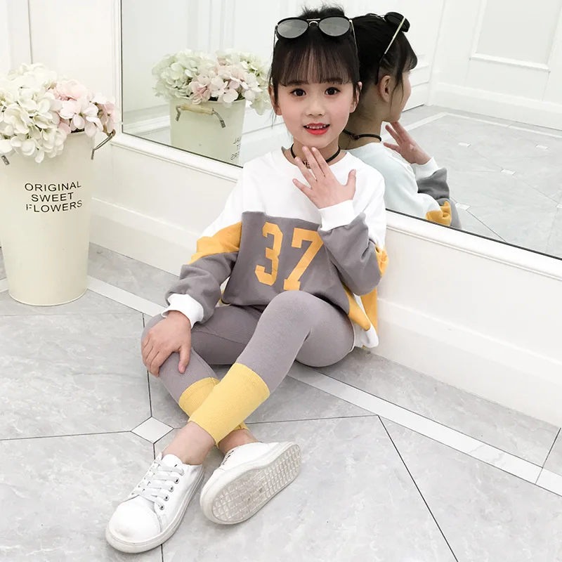 Красивый теплый костюм для девочек на весну осень и зиму свитер брюки 2 шт./компл.