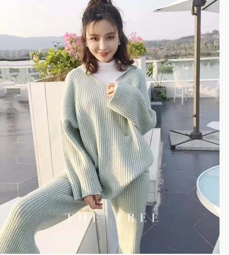 Женский шерстяной вязаный костюм теплый весенне осенний женский пуловер свитер