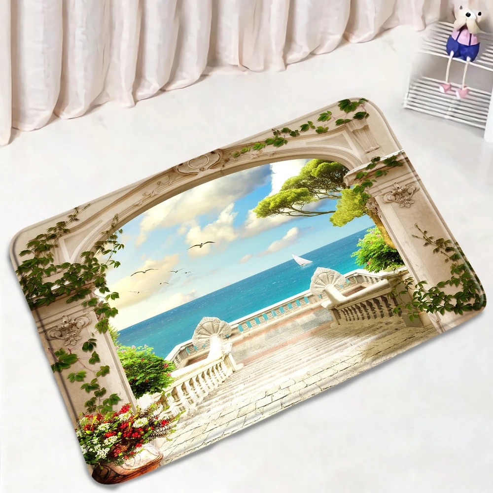 Занавески для душа с видом на море набор зеленых растений и цветов настенные