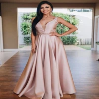 sexy deep v neck light pink evening dresses a line sashes sleeveless for formal prom gowns high quality floor length cheap sale