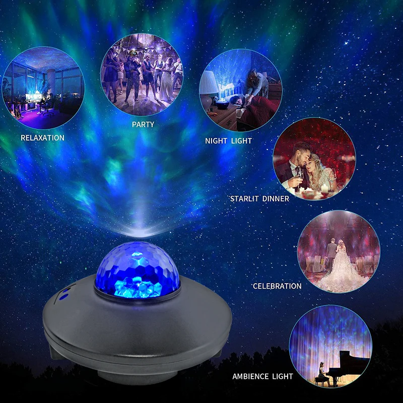 

Новый Красочный светодиодный Галактический проектор с USB, Звездный Ночной светильник, лазерная проекция, звездная лампа, динамик, атмосферн...