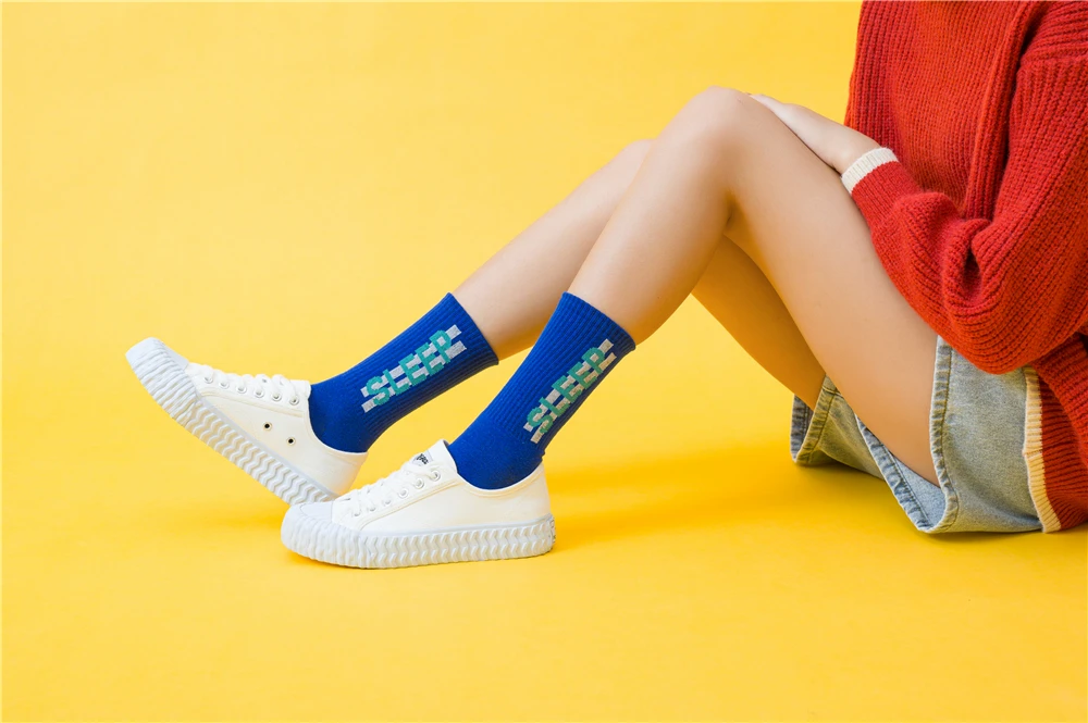 Women's Funny Words Loved Think Drink Sleep Play Lettered Striped Art Socks Couples Skateboard Hipster Street Dance Harajuku Sox