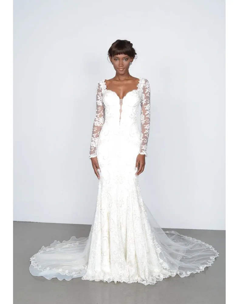 

Backless Sexy Mermaid Bridal Gown With Long Sleeves lace Princess Robe de Mariage vestido de noiva mother of the bride dresses