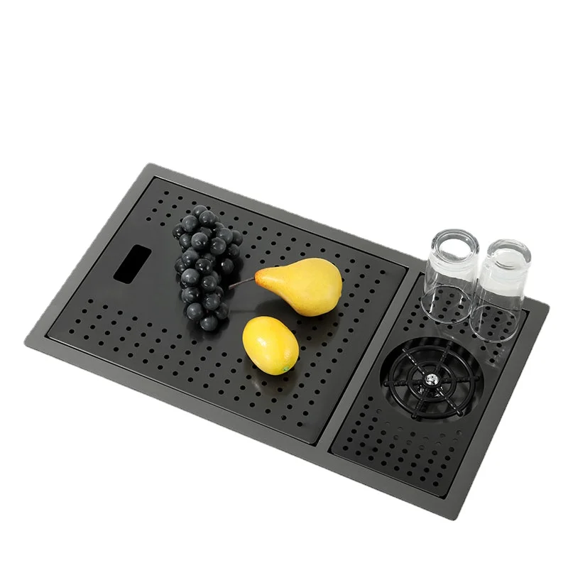 

Black Hidden Kitchen Sink Single Bowl Bar Small Size Sink Stainless Steel Bar Sink Concealed Black with Cup Washer 52x32cm