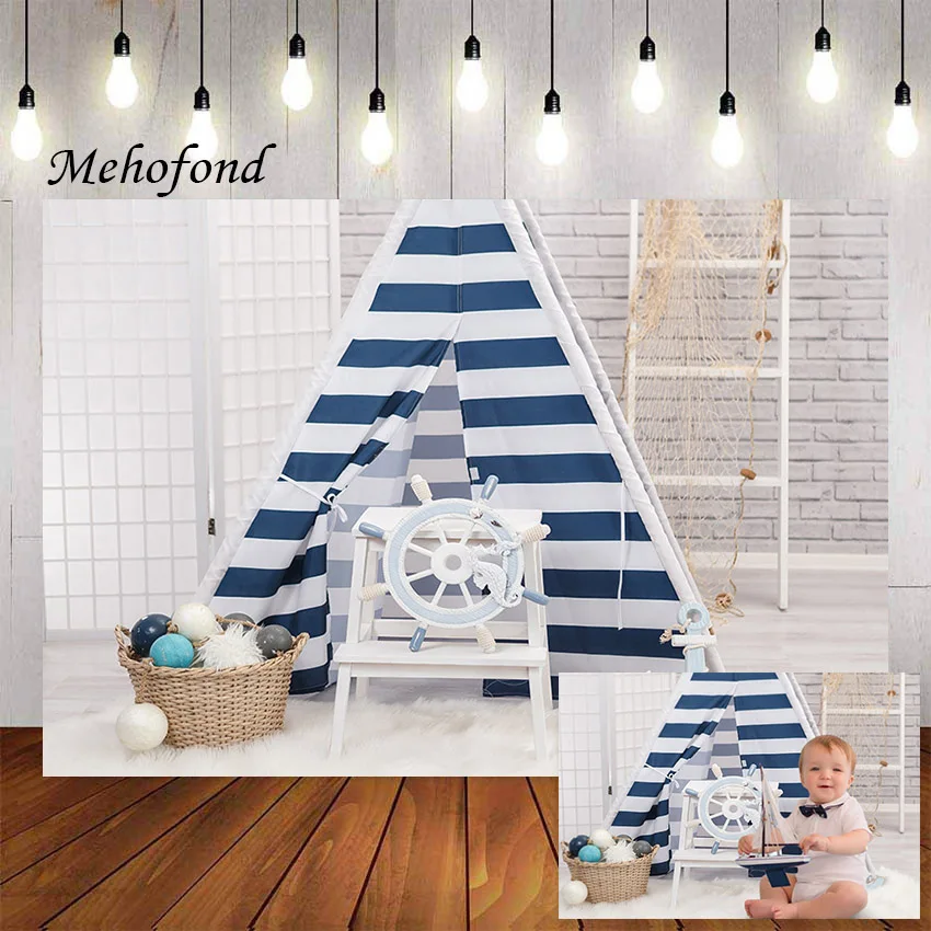 

Фон для фотосъемки Mehofond с изображением палатки в морском стиле для детей мальчиков на день рождения вечеринки в честь рождения ребенка порт...