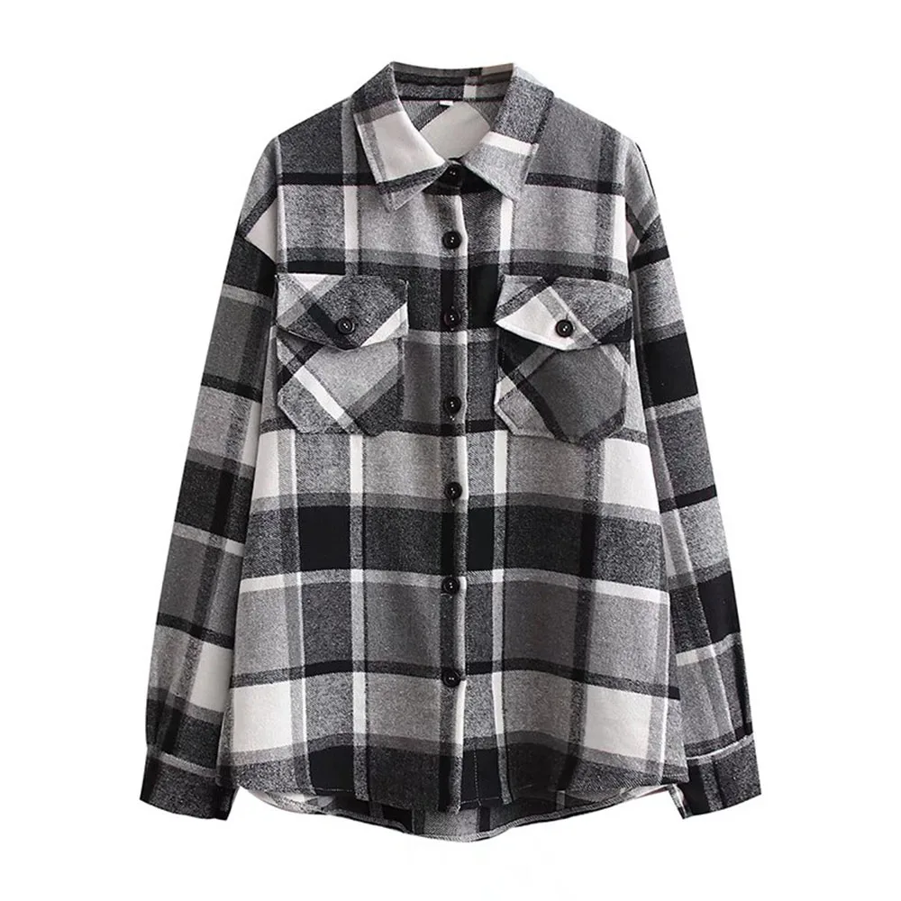 

Willshela Fall Winter Women Fashion Checkered Jacket Long Sleeves Lapel Collar Single breasted Vintage Woman Warm Coat Outfit