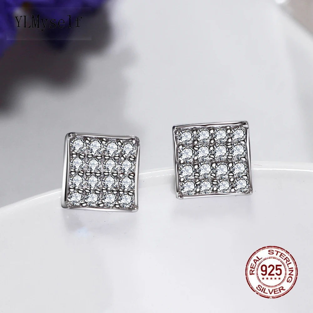 

Pure 925 Silver Stud Earrings 7mm Diameter Elegant Square Design With Full Cubic Zircon OL Fine Jewellery