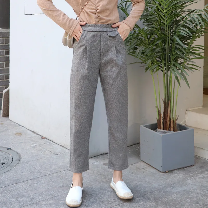 Толстые шерстяные брюки 2020 новые весенне Осенние Теплые женские с высокой талией