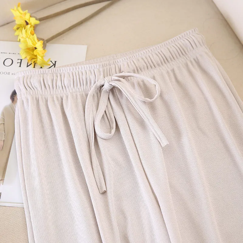 

2020 knit elastic waist pants spring summer ladies casual wide-leg pants loose casual long trouser high waist women pants black
