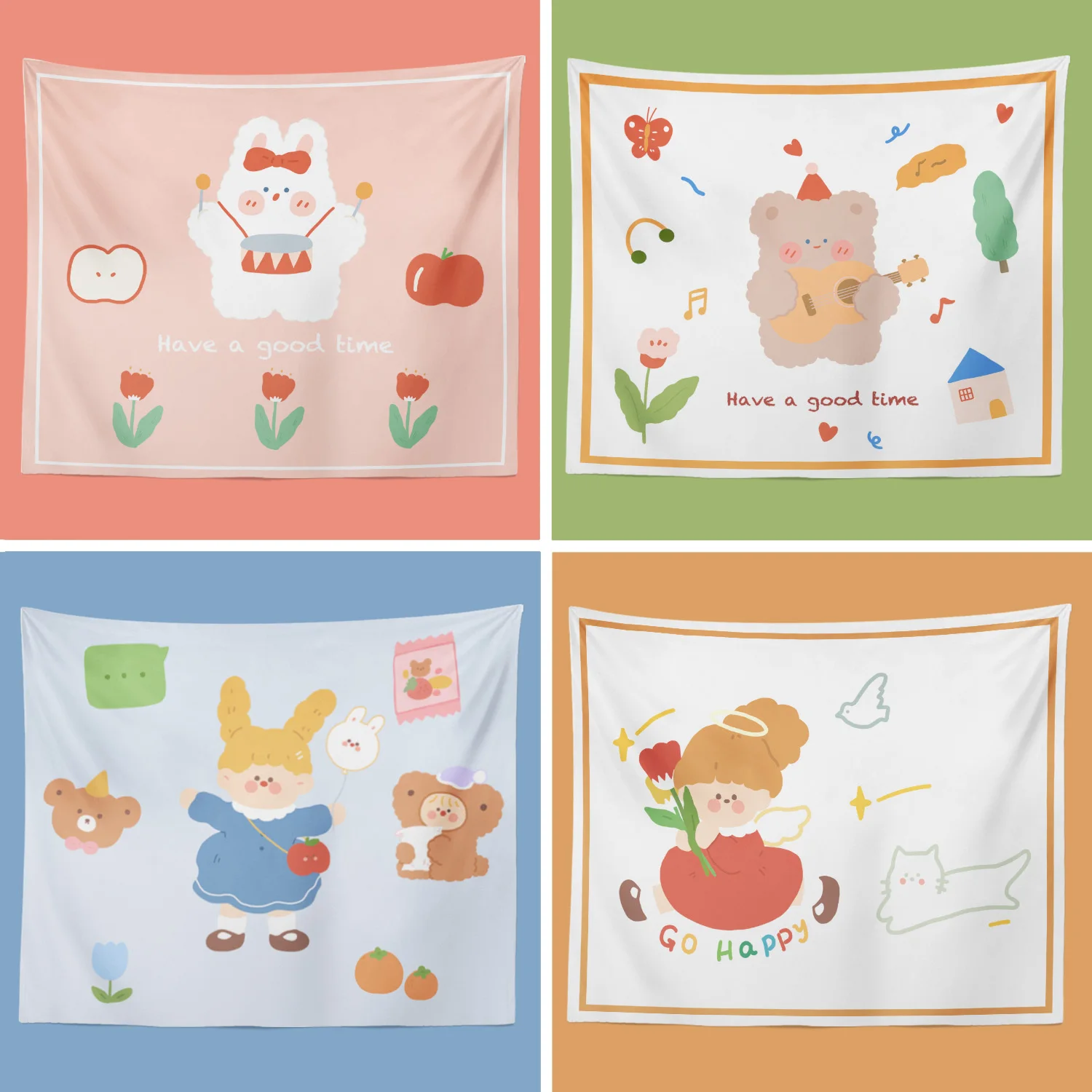 

Cute Art Tapestry Modern Kids College Dorm Wall Hanging Decor Tapestry Pink Animal Deco Chambre Home Decor DE50GT