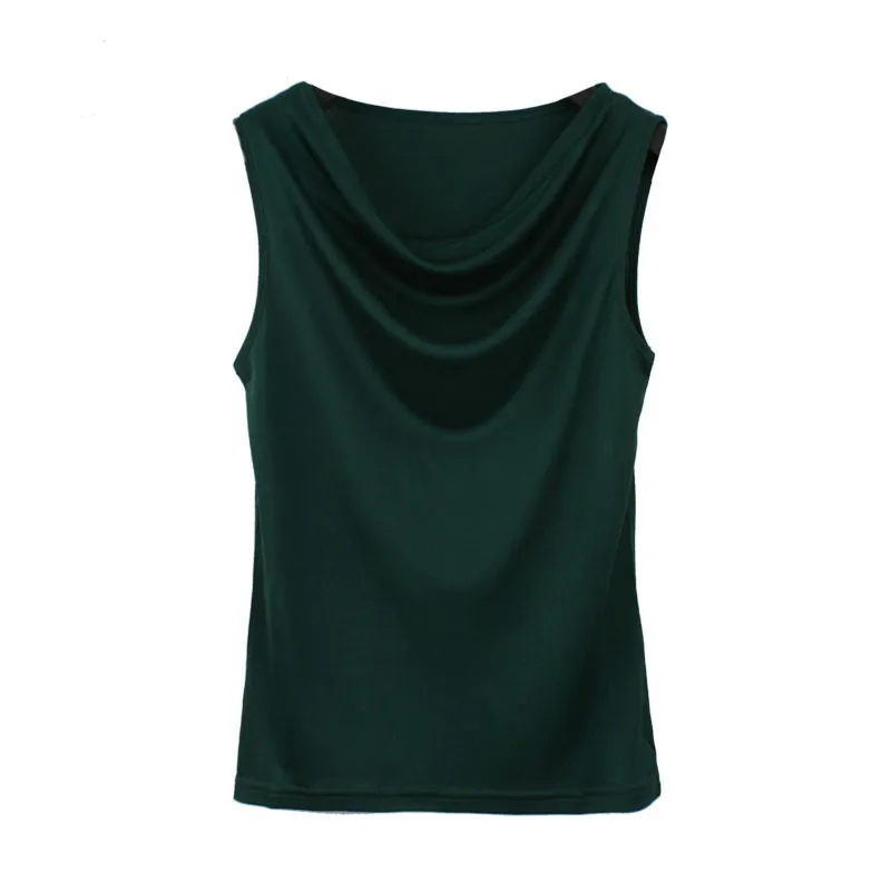 Dark Green Женские майки из чистого шелка, вязанные женские драпированные топы на бретелях, джемпер, бежевый, фиолетовый, размер M, L, XL, XXL - Цвет: Dark Green