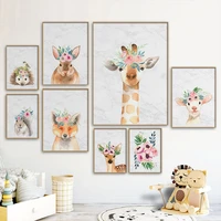 giraffe deer rabbit squirrel raccoon fox flower wall art canvas painting nordic posters and prints wall pictures kids room decor