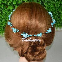 elegant mini paper plum blossom halo rustic wedding crown women flower headband light blue pip berry rattan hair accessories