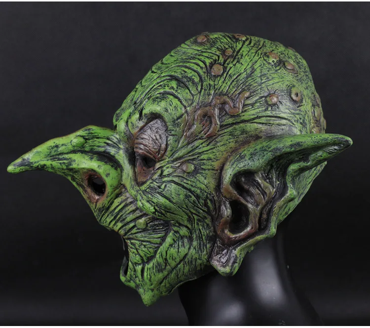 Goblin зеленая маска ведьмы Хэллоуин косплей, карнавальный костюм фестиваль Полная Голова маска зеленый эльф страшная маска ведьмы вечерние реквизиты
