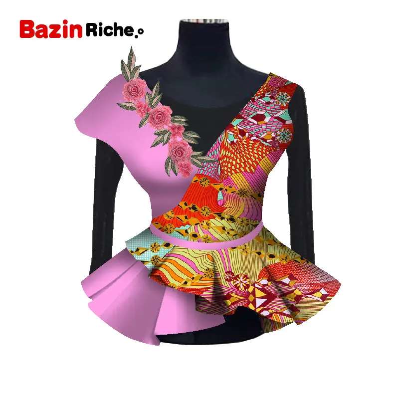 Африканские блузки для женщин V ожерелье с аппликацией Анкара Стиль без рукавов