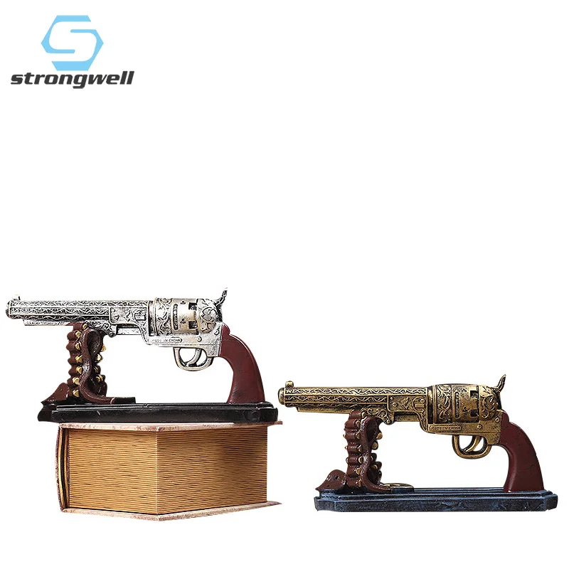 Strongwell Vintage Resin Gun Bullet Model Creative Crafts Retro Pistol Model Handicraft Figurine Ornament Desk Home Decor Gift