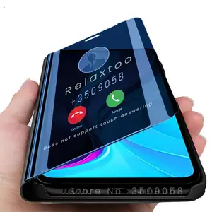 for readmi 9c nfc case smart mirror flip phone covers for xiaomi redmi 9c nfs 9a 9t 9 c a t redmi9c redmi9a magnetic stand coque free global shipping
