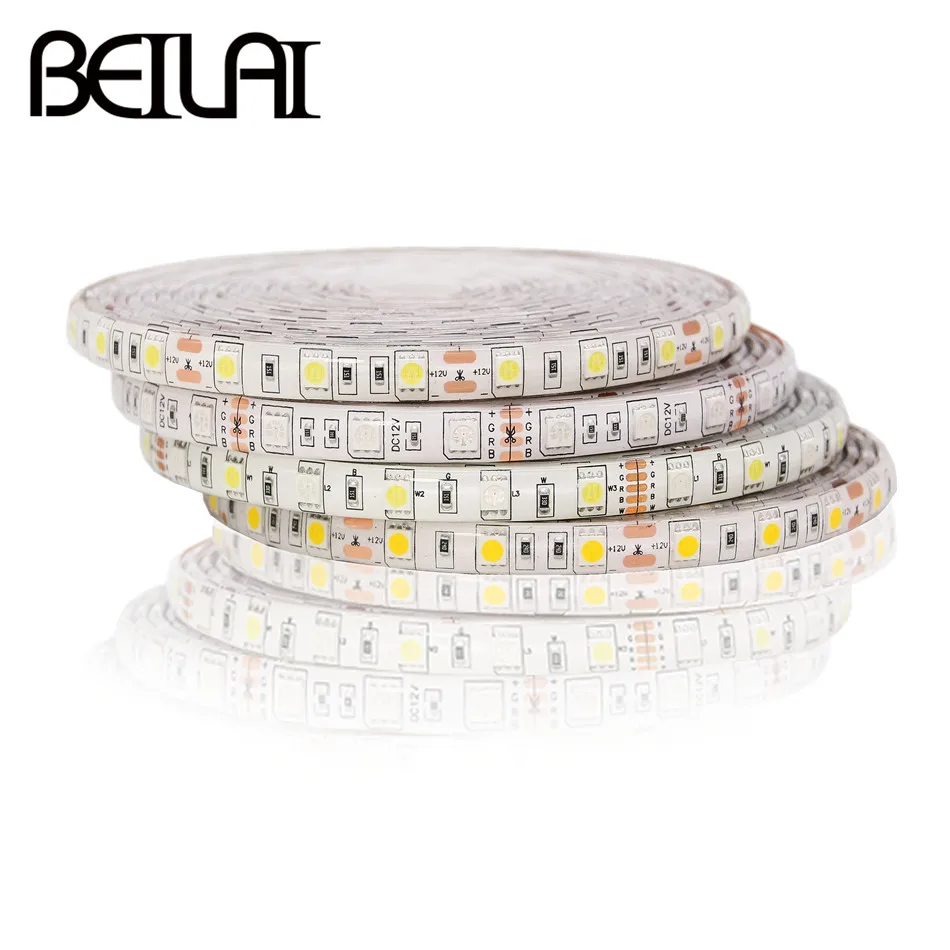 Цветная (RGB) Светодиодные ленты 5050 DC12V RGB Luz Водонепроницаемый 5 м 300LED RGBW/RGBWW Гибкая