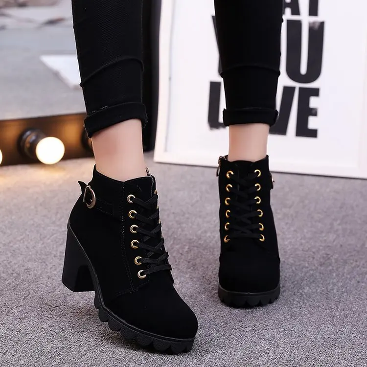 

Women Shoe Heel Slipper Fashion Hot Fashion High Heel Lace Up Boots Ladies Plat