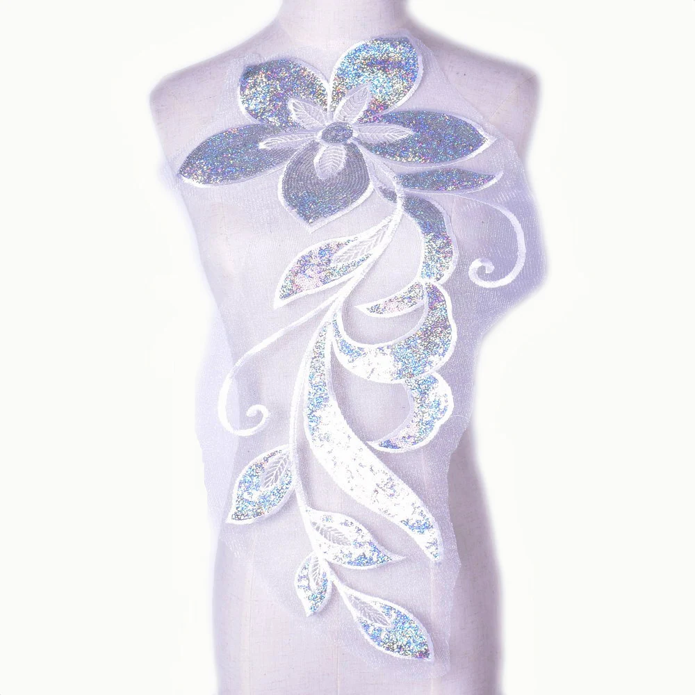 Серебристые золотые блестки цветы кружевная ткань отделка сетка пришить нашивки