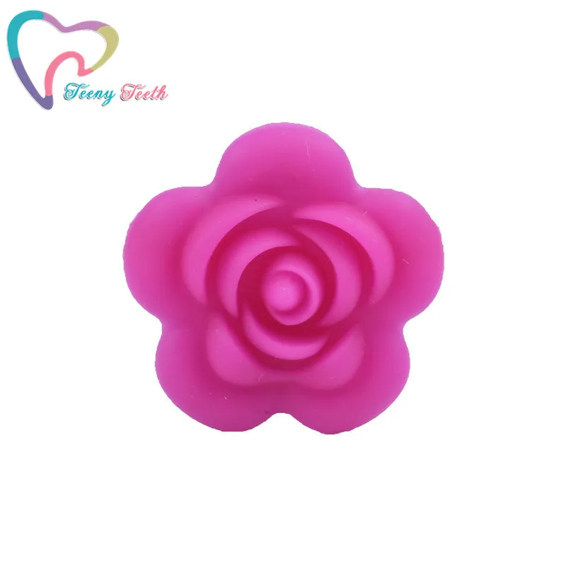 Fuchsia 1 шт., Детские аксессуары, силиконовые бусинки в виде розы, цветок, пищевая бусина для прорезывания зубов, сделай сам, ювелирное изделие для кормления, сенсорная игрушка для прорезывания зубов, детский Прорезыватель - Цвет: Fuchsia