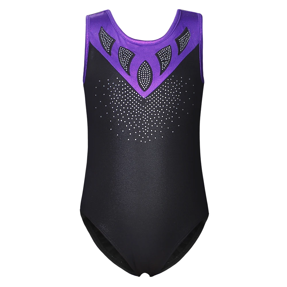 Гимнастическое трико для девушек блестящее слитное элегантное фиолетовое