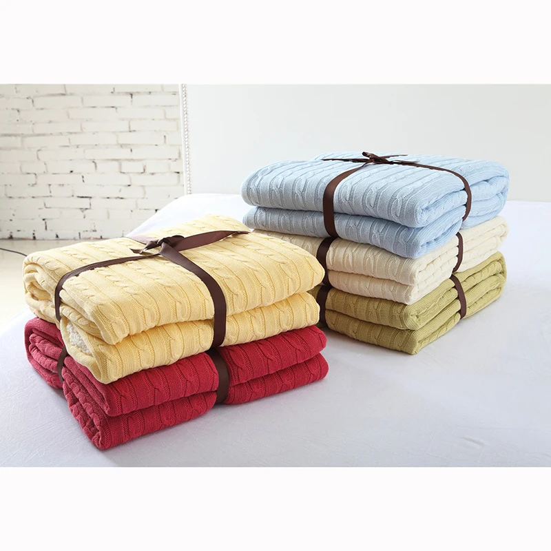

Nordic Solid Color Knitted Blankets Air Conditioned Bed Cover Soft Warm Double Sided Nap Throw Blanket For Bedding Bedspreads