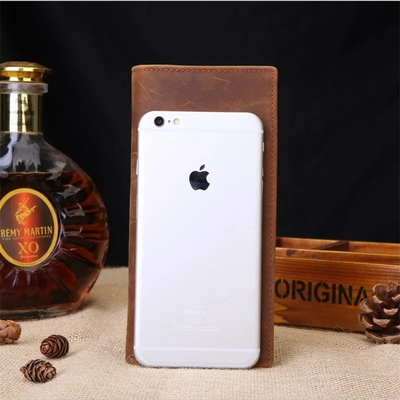 Однотонный длинный мужской кошелек кожаный бумажник в стиле ретро деловой