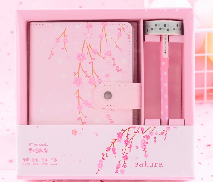 

Pink Girls Gift Notebook Set Cartoon Unicorn Hand Account Book Pretty Sakura Diary Book Set DIY Account Gift Box Package