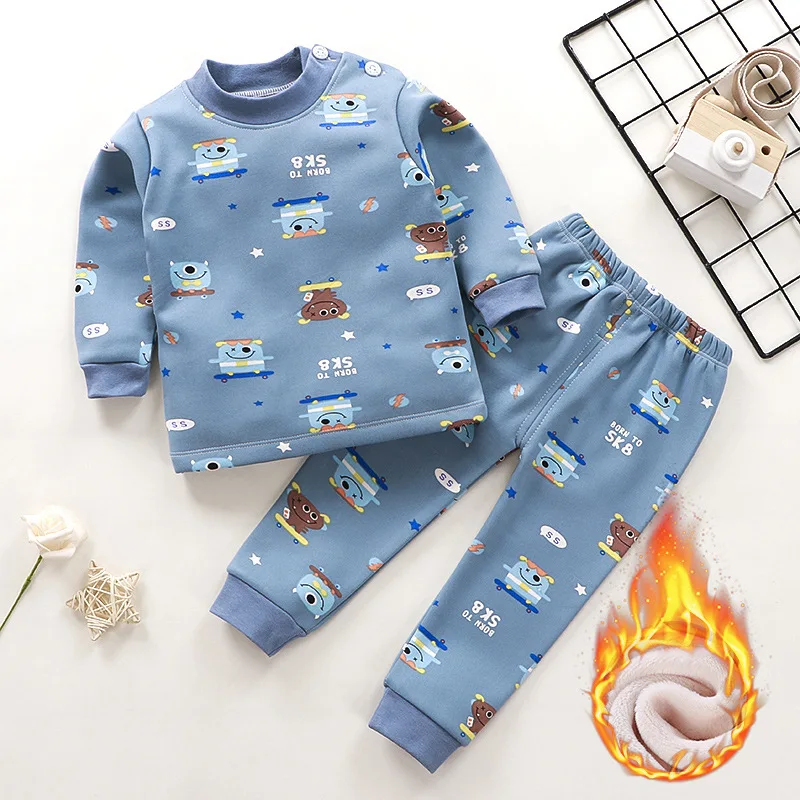 

Autumn Winter Boy Children Clothing Thermal Underwear Set Plus Velvet Thicken Baby Boys Toddler Girl Clothes Kids Pajamas Suit