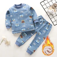 autumn winter boy children clothing thermal underwear set plus velvet thicken baby boys toddler girl clothes kids pajamas suit