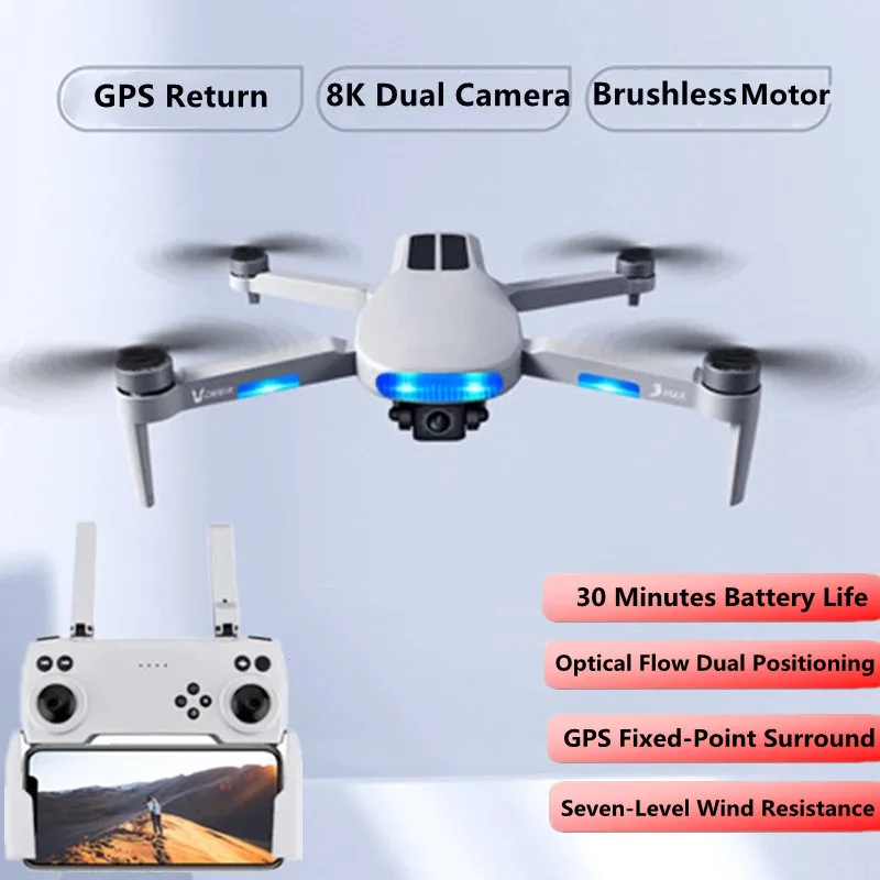 

2021New Brushless GPS Positioning RC Quadcopter 8K HD Dual ESC Camera 5G WiFi FPV APP Control 1200M Follow Me 30Min RC Drone Toy
