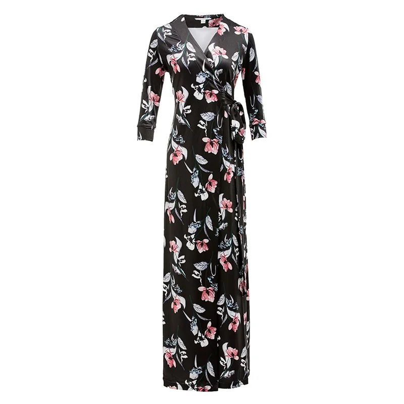 

Skirts Dress Print New Elegant Floral Slim Autumn & Winter Women Long 2020 Spring A-line Beach Style,wrap-around- One-step
