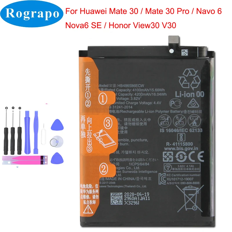 

Original 4200mAh HB486586ECW Phone Battery For Huawei Mate 30 Mate30 Pro Nova 6 Nova6 SE P40 Lite 4G JNY-L21A/ Honor VIew 30 V30