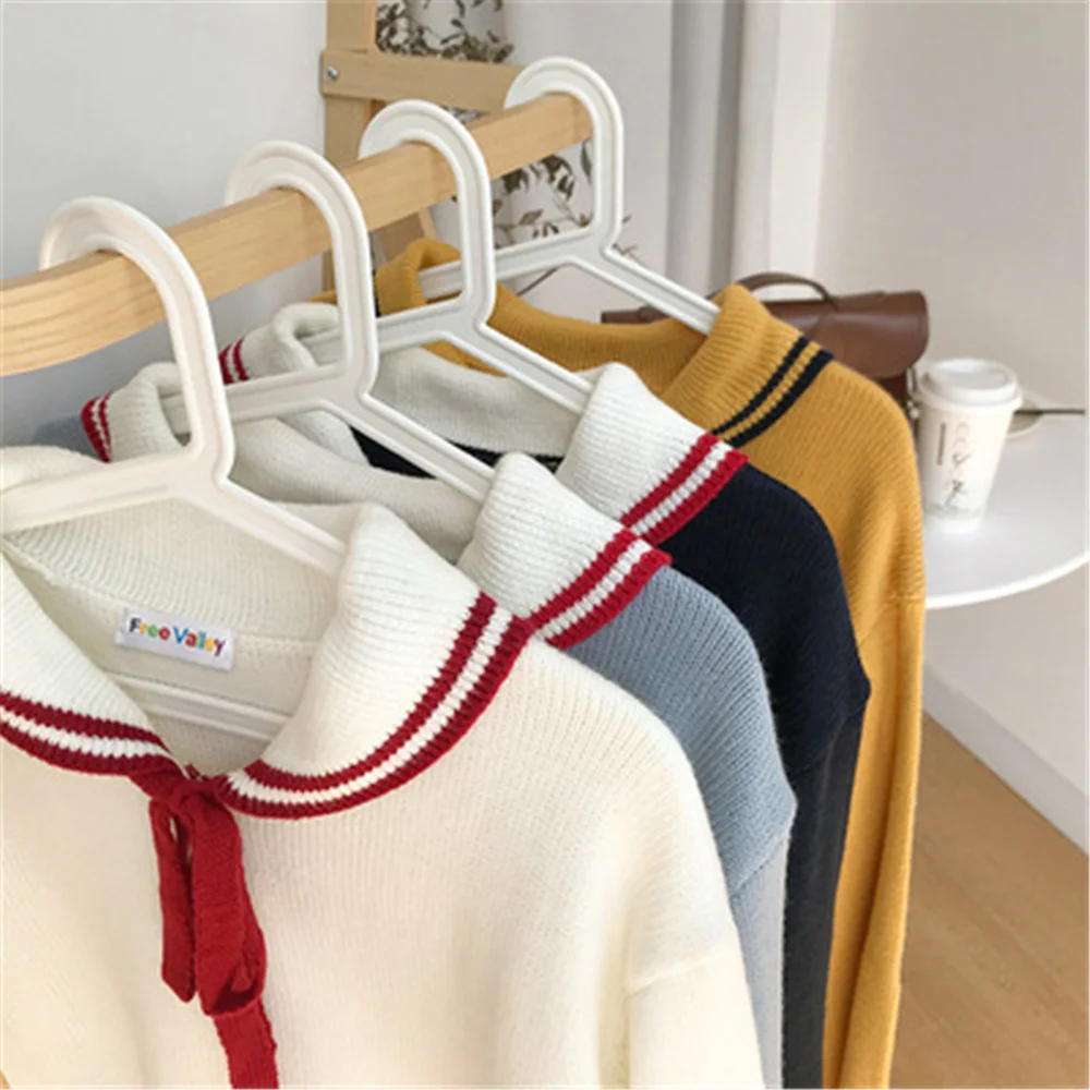 

Cute Sweater Women 2021 Autumn And Winter New Sailor Collar Knitted Long-Sleeved Pullover Sweet Top Japanese Sweaters H235