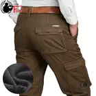 Флисовые теплые зимние брюки-карго, мужские повседневные свободные брюки с несколькими карманами, мужские брюки в военном армейском стиле 2022, зеленые, хаки, размер 44, 42, 40