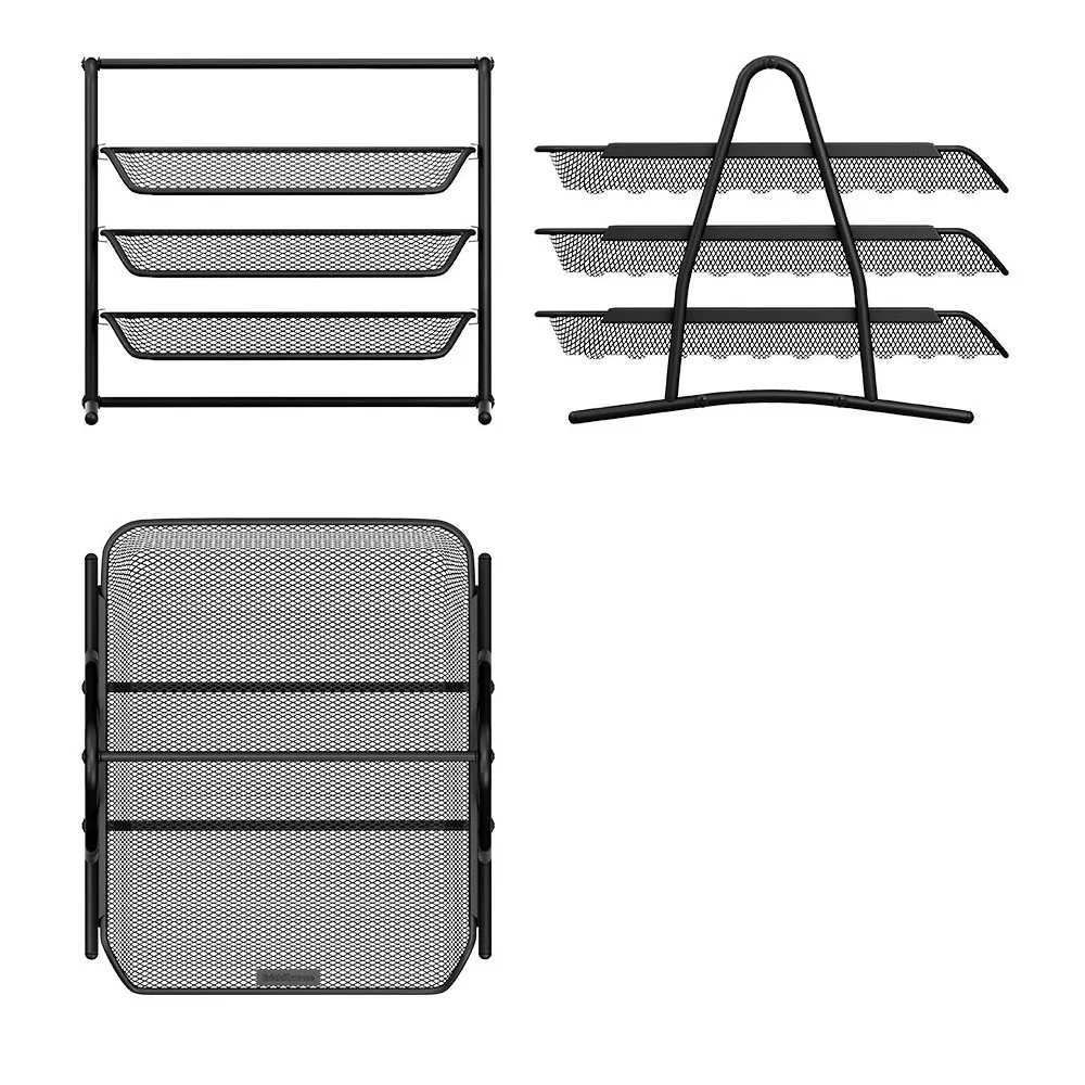 Лоток металлический для бумаг 3 х уровневый ErichKrause Steel черный серебряный|Лотки