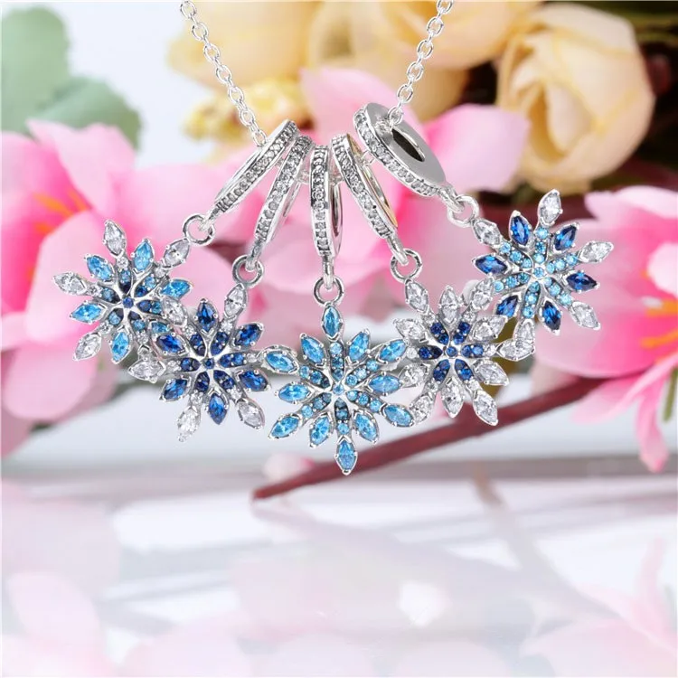 

Original 925 Sterling Silver Charm Glittering Crystal Snowflake Pendant Fit Pandora Women Bracelet & Necklace Diy Jewelry