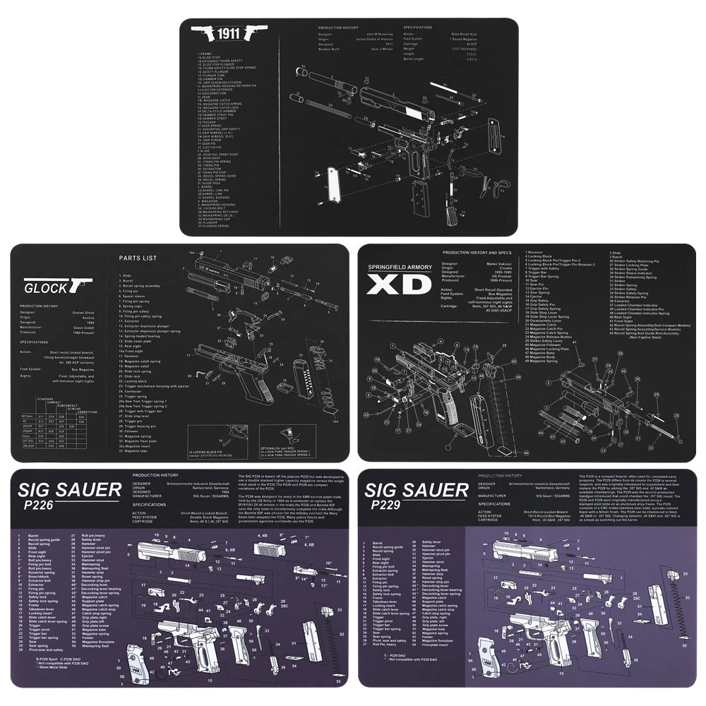 

1911 P226 Cleaning Rubber Mat 36"x12" Waterproof Non-Slip Cleaning Mat with Instructions Armorers Bench Mat for hunting