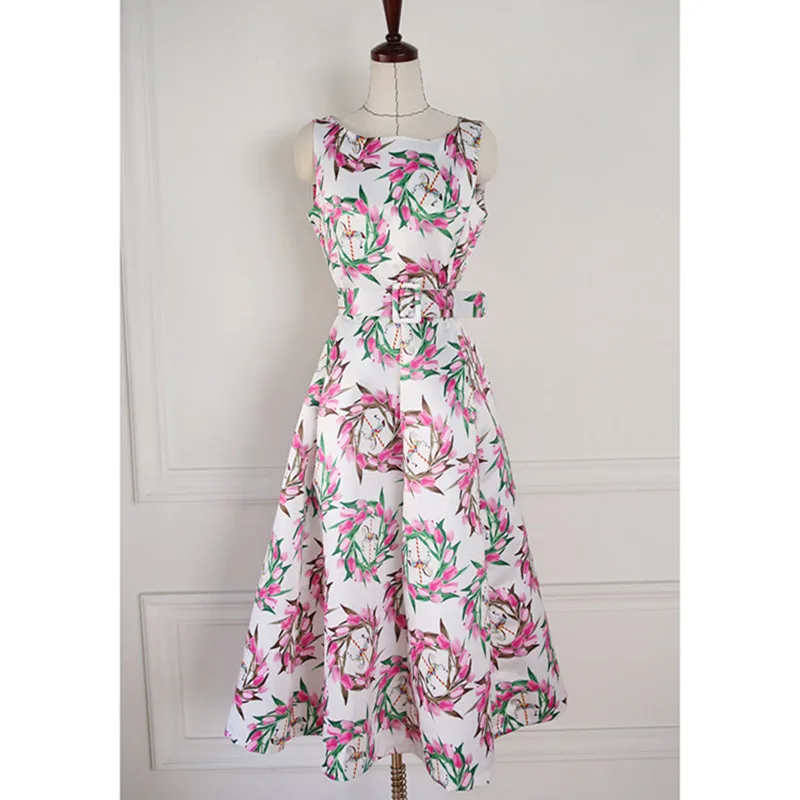 Новый летний класса люкс с принтом платье цветочным рисунком для женщин