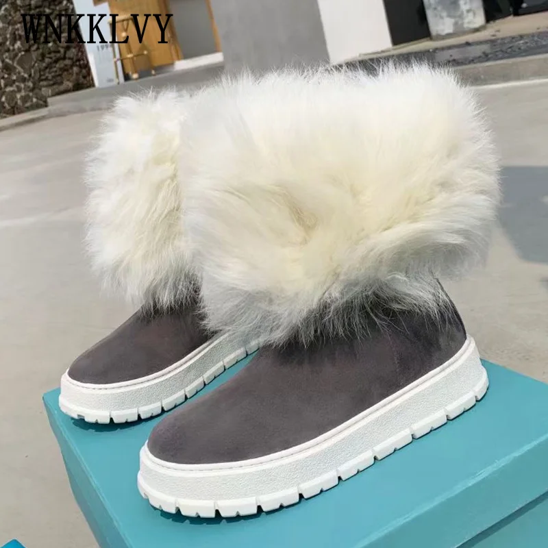 

Snow Boots women round toe Flat Bottom Thick sole Non slip Ankle Boots 2021 Winter New Plus Velvet Thick Furry Short Botas