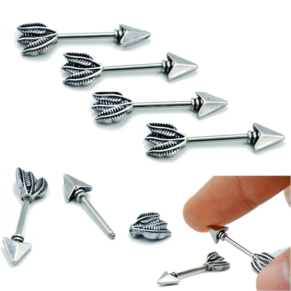 1 пара 316L хирургическая сталь Винтаж стрела перо штанги пирсинг для соска щит