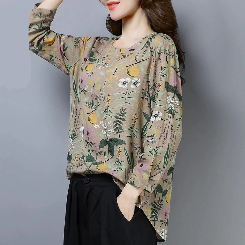 

2021 new floral T-shirt women's spring and autumn style foreign style bottomed top with T-shirt