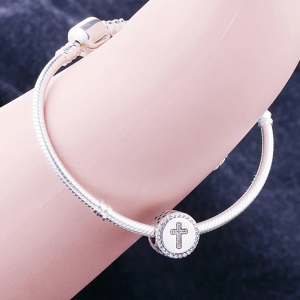 Authentic 925 Sterling Silver Faith Cross With Crystal Beads Charm Fit Original Pandora Bracelet Bangle For Women Jewelry | Украшения и