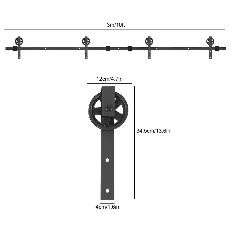 

10FT Sliding Door Barn Track Hardware Wood Barn Door Rail Double Door Splicing Round Carbon Steel Barn Door Hanging Rail