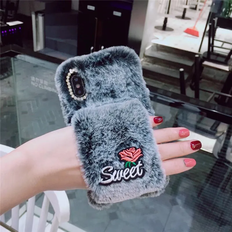 Новая модная плюшевая чехол для iPhone 6 6S 7 8 plus осенне-зимняя теплая задняя крышка X XS